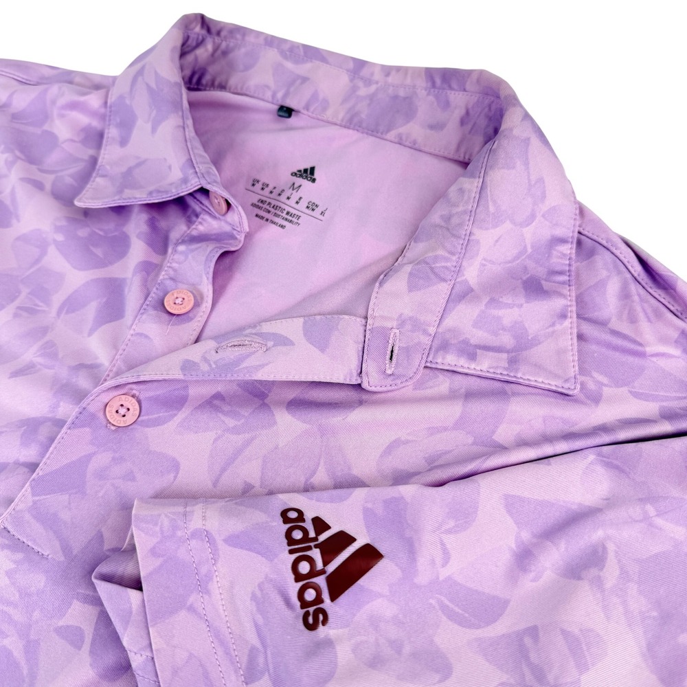 Adidas Golf Polo Mens M Purple Floral Camo Primegreen Performance Shirt
